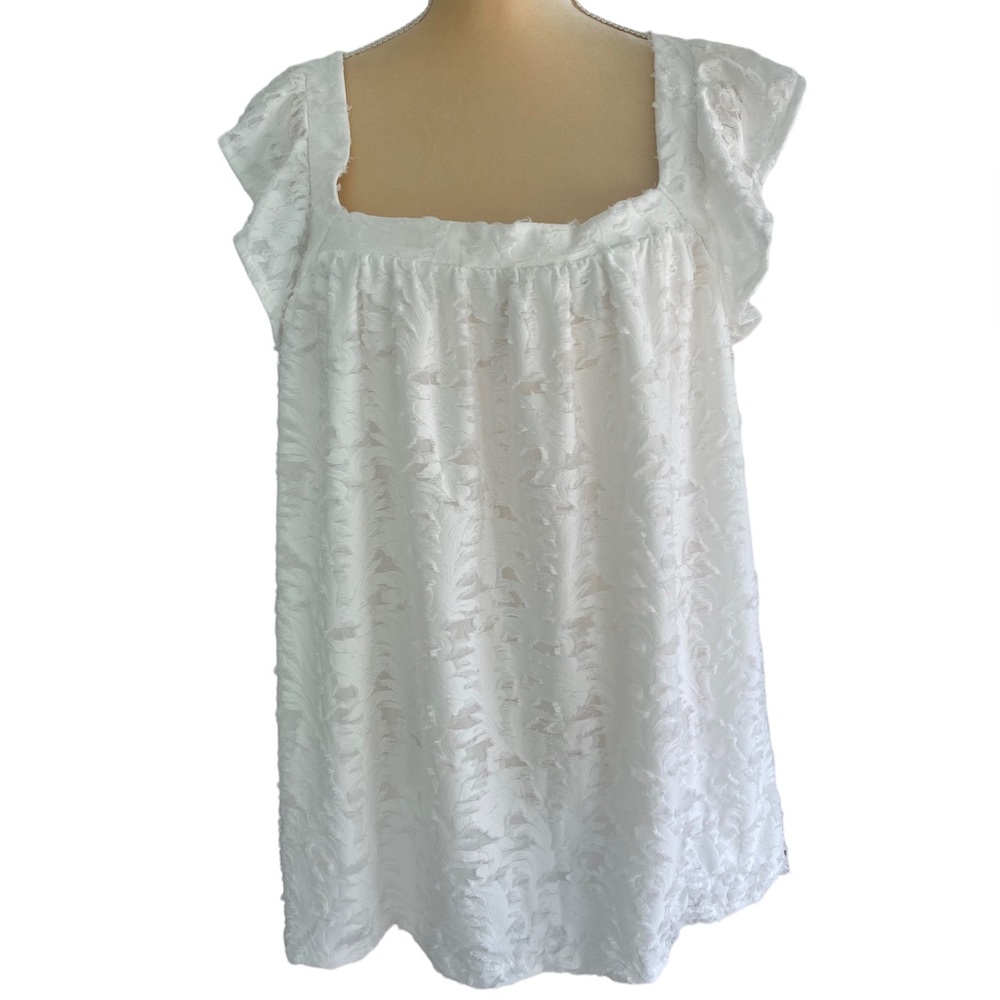 LC LAUREN CONRAD Women’s Ivory Tusk Ruffle Sleeve Racerback Tank Top   Size: 3X